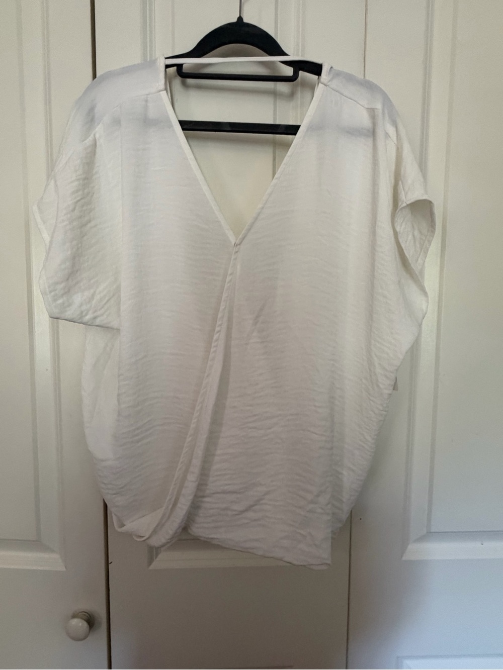 She + Sky White Draped V-Neck Front-Twist Blouse